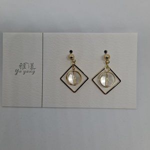 Earrings Clear Circle Rectangle Gold Tone Geometric Fun Elegant Unique